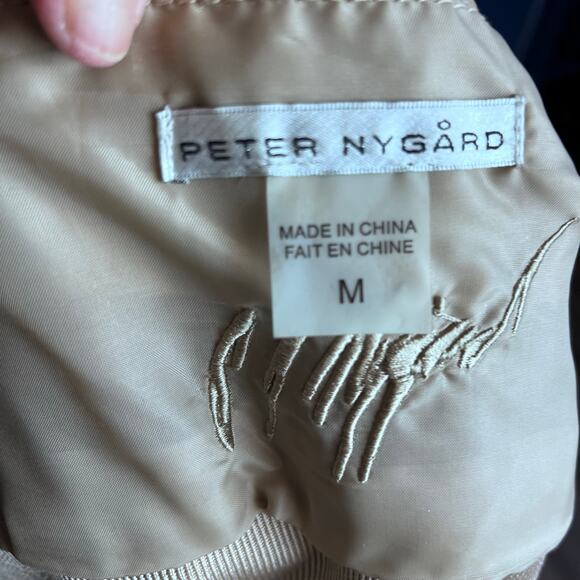 Peter Nygard Mixed Media Gold Leather Knit Jacket Medium 3-D Floral Detail Luxe - Picture 4 of 5